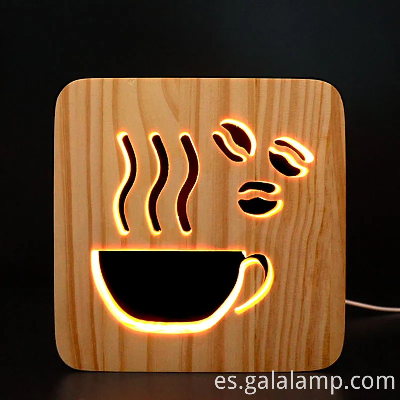 Luz de noche 3D creativa, tallado hueco de madera maciza, lámpara de escritorio LED